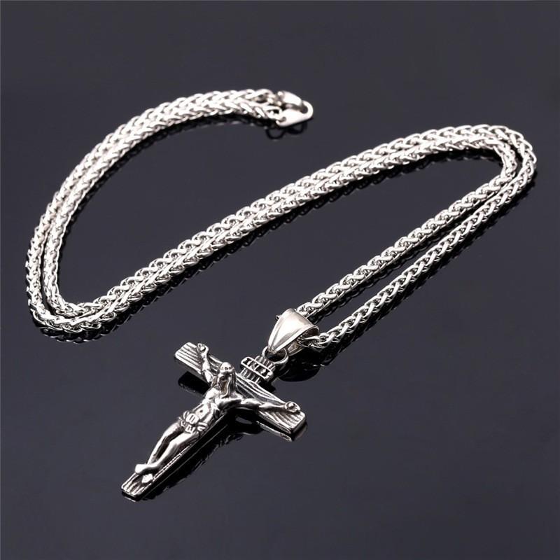 

Chains Religious Jesus Cross Necklace For Men Gold Stainless Steel Crucifix Pendant With Chain Necklaces Male Jewelry Gift