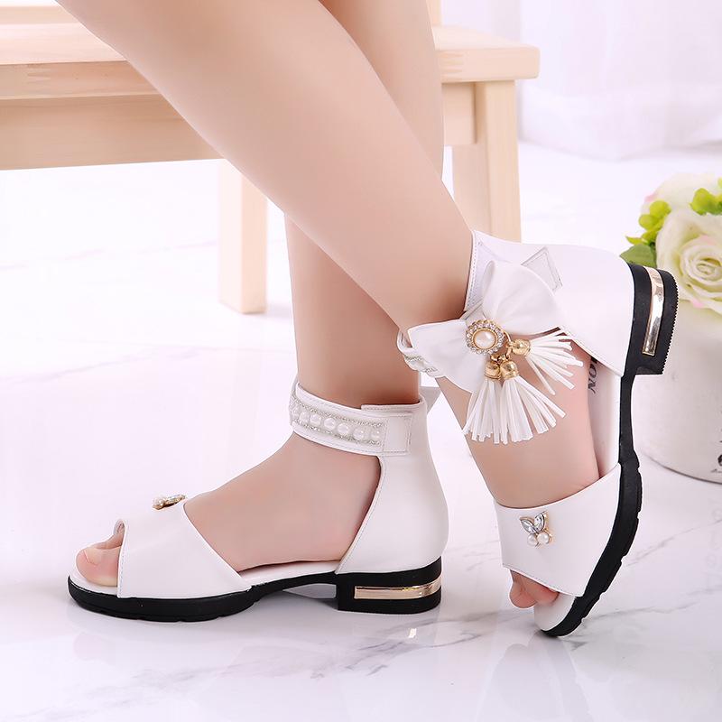 

Sandals Kids Sandal Girls Summer Shoes Children High Heels For Girl Tassel Beading Princess 4 5 6 7 8 9 10 11 12 13 14 Years, Black