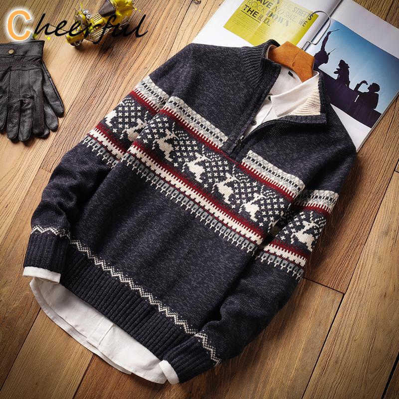 

Men's Sweaters Men Autumn Casual Jacquard Warm Half Zip Christmas Sweater Cardigan Jacket Winter Vintage Mock Neck Pullover, White;black