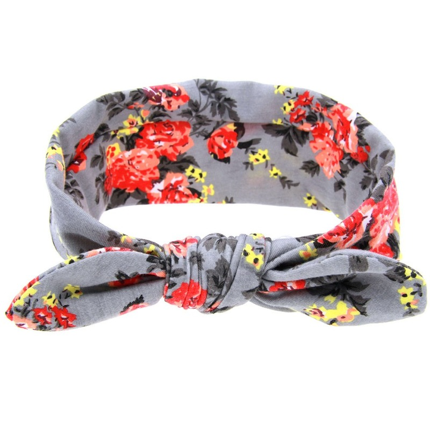 

Flower Print Hair Band Rabbit Ear Headband ClothBow Knot Baby Hair Head Bands Headwrap Baby Children Headwear, Silver