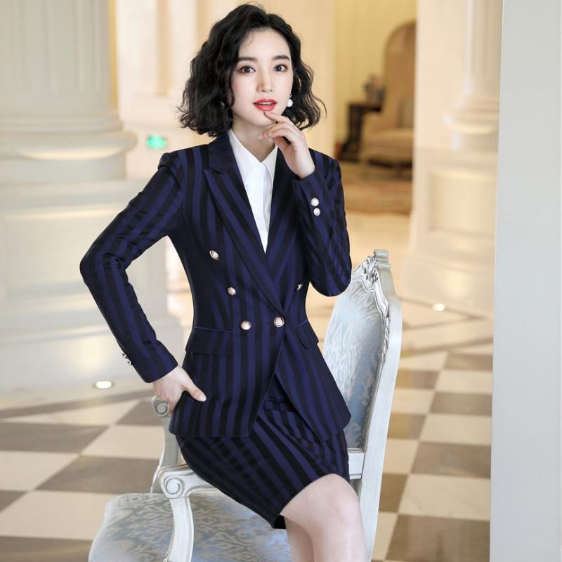 

Work Dresses Fashion Navy Blue Blazer Women Skirt Suits Ladies Business Wear Office Uniform Styles, Black