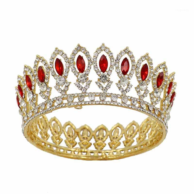 

Hair Clips & Barrettes Queen Red Rhinestone Bridal Tiaras Round Big Crowns Women Crystal Baroque Bride Jewelry Pageant Diadem Wedding Access, Golden;silver
