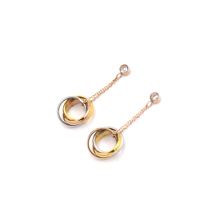 

high quality 316L stainless steel gold plated three-color circle earrings for women new arrival hot selling luxury fashion jewelry, Silver