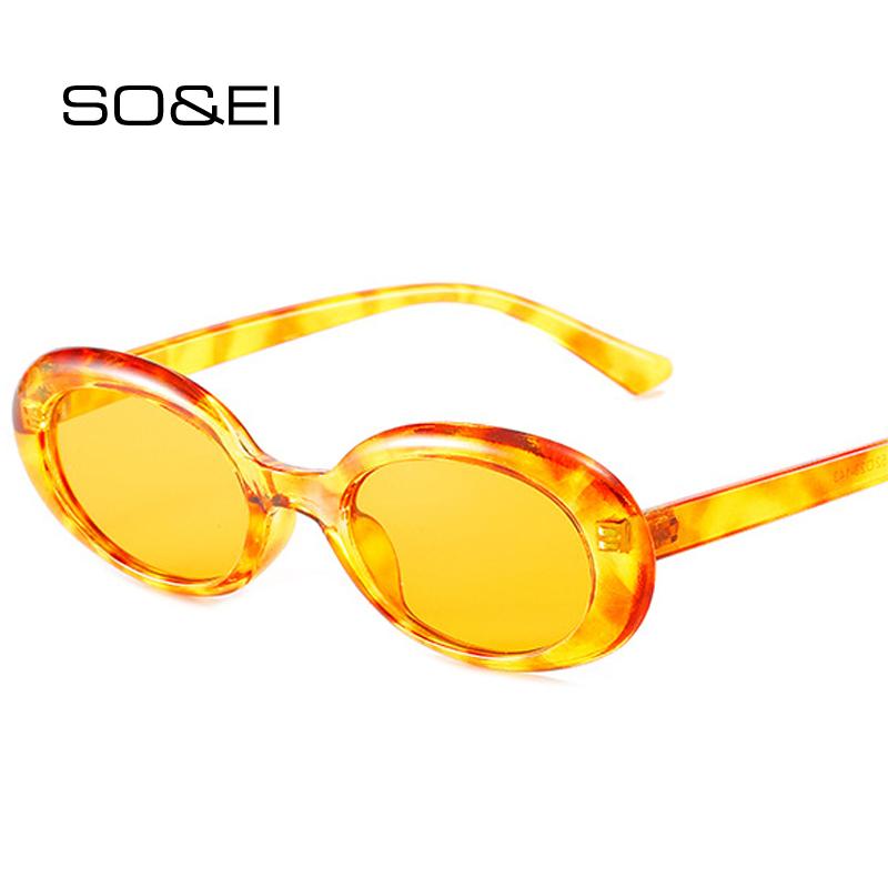 

Sunglasses SO&EI Ins Fashion Candy Colors Women Retro Punk Oval Shades UV400 Men Trending Yellow Leopard Sun Glasses, White;black