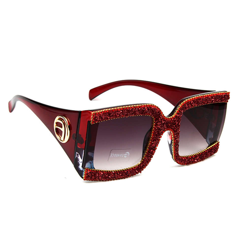 

Highend accessories High Quality Brand Women Square Sun Glass Men Big Frame Gold Diamond Luxury Sunglass Female Uv, Black