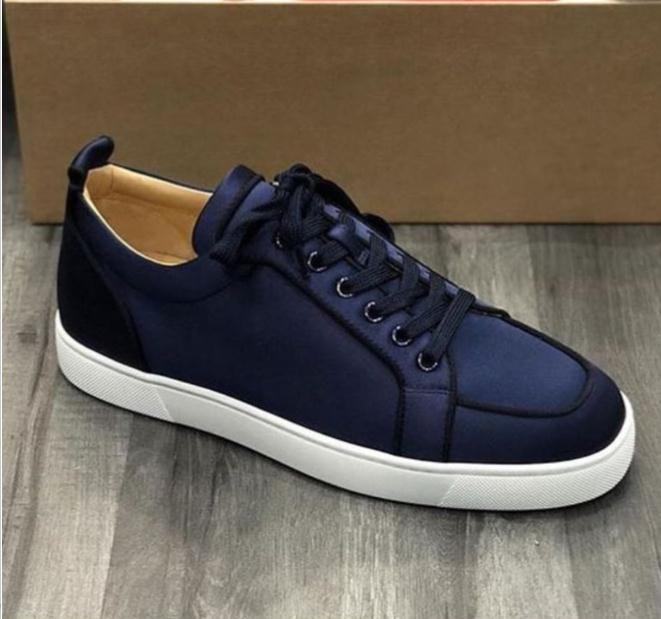 

Wholesale Blue Velvet Silk Leather Soles Sneakers shoes Spikes Rantulow Flat Sneaker Red Bottom Junior Low cut Men Shoes Trainers