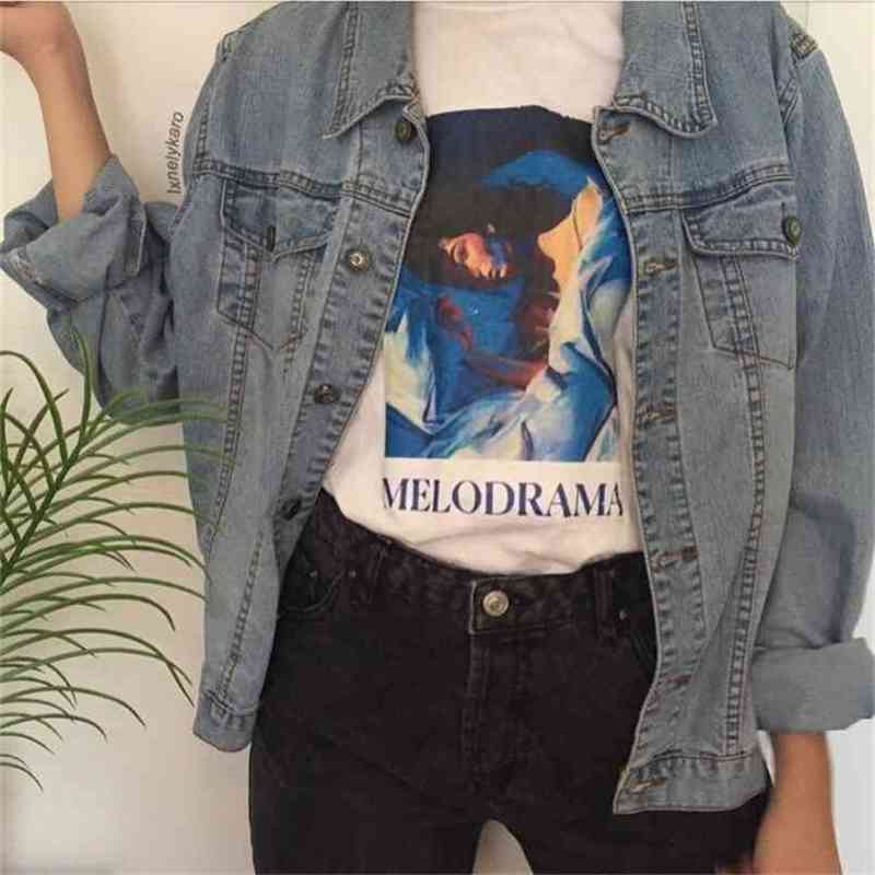 

Lorde Album Cover Melodrama Painting T-Shirt Pop Music Graphic Tee Grunge Aesthetic Street Style Shirt 210512, White