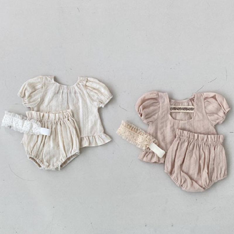 

Clothing Sets Linen Cotton Girls Set Summer Casual Infant Short Sleeve Shirt+Shorts Suit Toddler Designer Child, Ivory