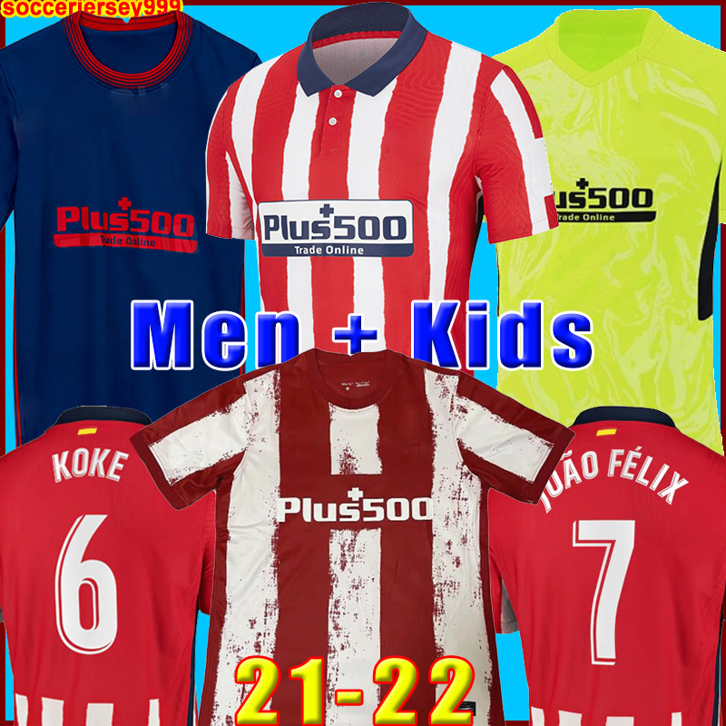 

Atletico soccer jersey 21 22 JOÃO FÉLIX MADRID 2021 2022 M. LLORENTE KOKE SAUL GODIN DIEGO COSTA camiseta football shirts uniforms men + kids kit, Kids home