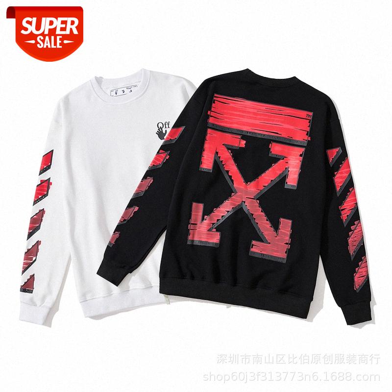 

OW WHITE slash graffiti arrow printing thin sweater brand couple men and women casual round neck jacket #rL2b