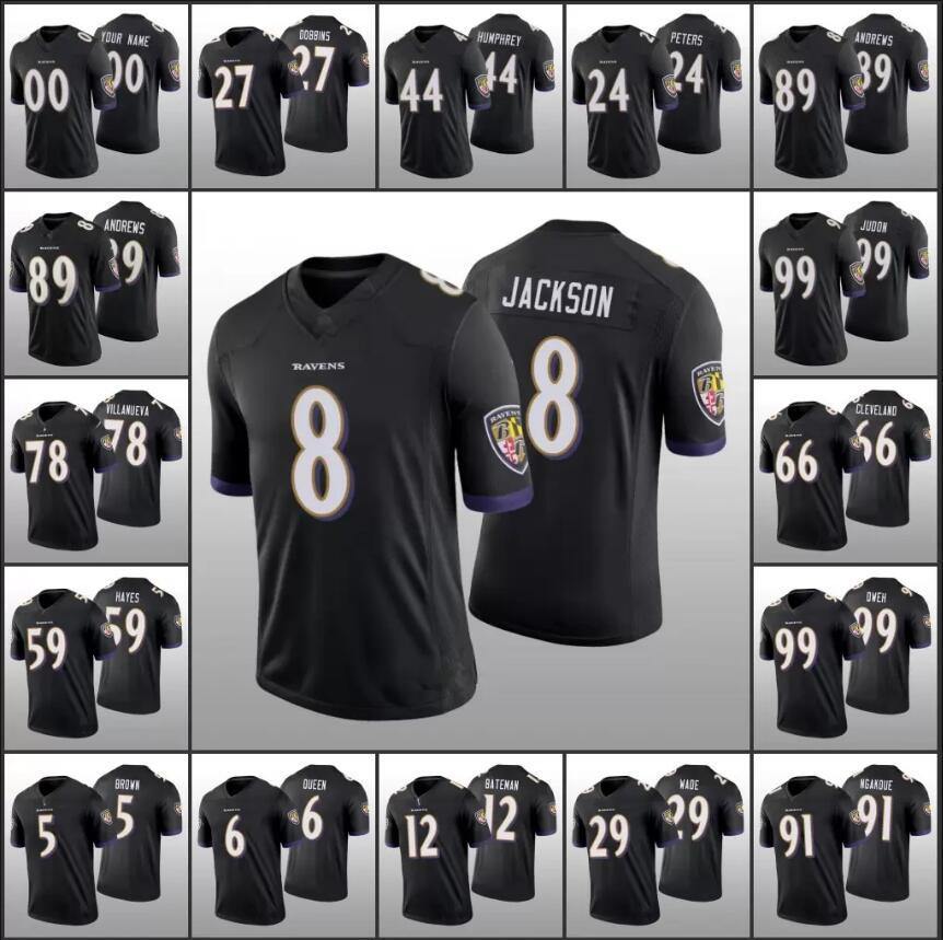 

Football Jerseys Baltimore's Ravens's Men Women Youth Rashod Bateman 5 Marquise Brown 8 Lamar Jackson 24 Marcus Peters 27 J.K. Dobbins, Black;red