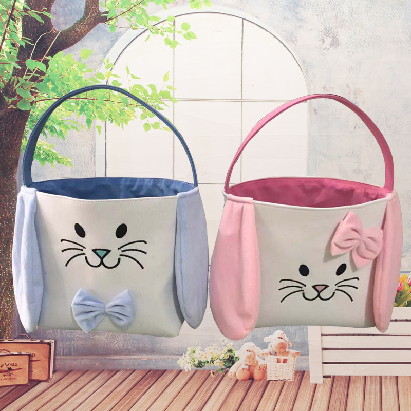 

Party Supplies Easter Bunny Tote Bucket Candy Eggs Bag Rabbit Basket Lovely Bow Festival Decoration for Child Gift