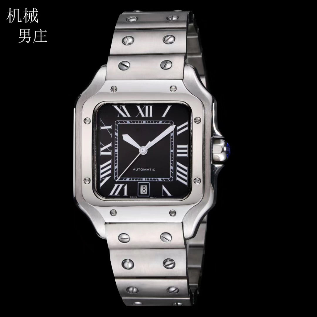 

Quality Large Size 39MM Black Face Automatic Mechaincal Movement Men's Watch Bezel Stainless Steel Mens Wristwatches, No watch only for shipping