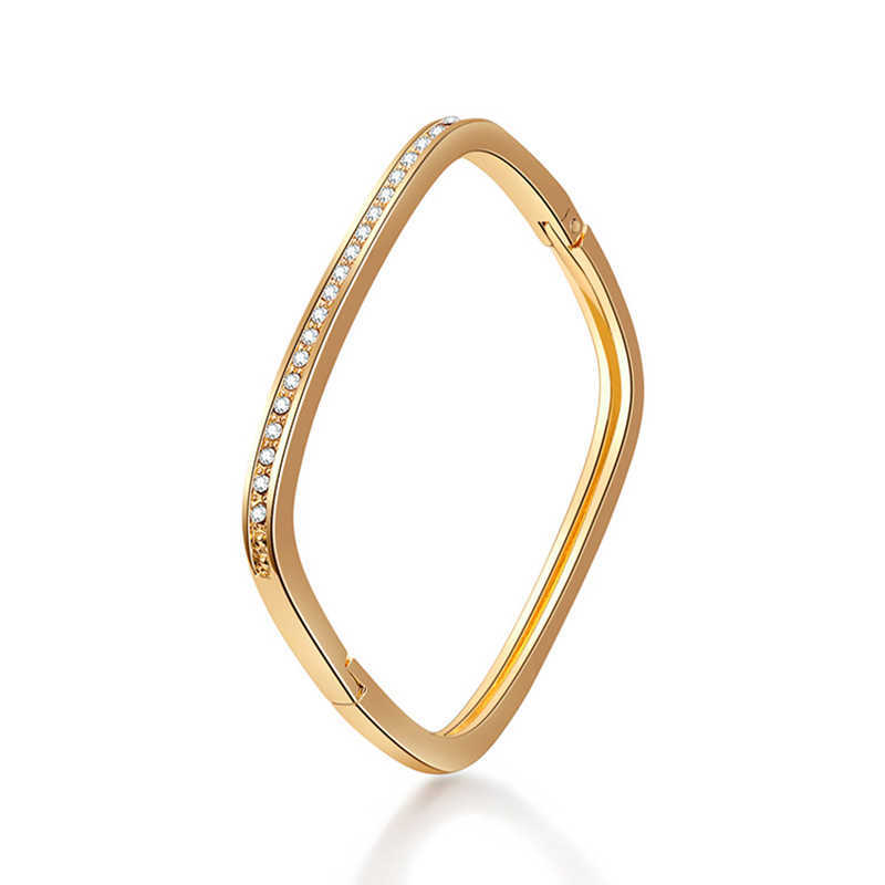 

2021 New Fashion Simple Geometric Bracelets Trendy Plated Charm Bangle Jewelry Women Punk Opened Crystal Alloy Cuff Bangle Q0719