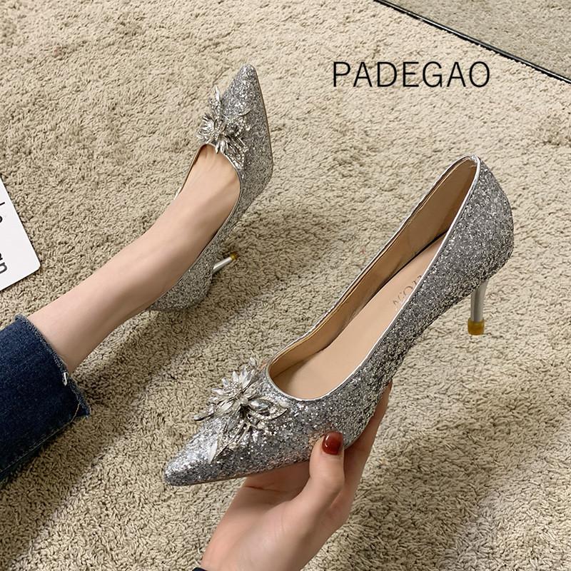 

Womens Shoes 2021 Bling Crystal For Wedding Women Vintage High Heels Dress, Black
