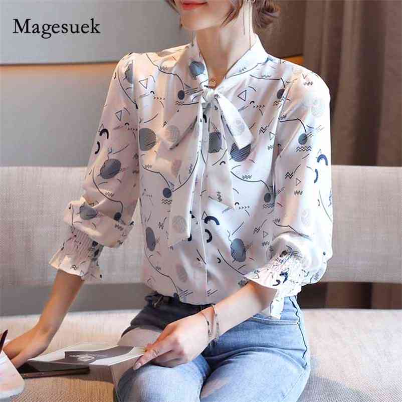 

Plus Size Loose Office Lady Womens Shirts Autumn Long Sleeve Chiffon Blouse Bow Print Cardigan Casual Blouses 10880 210518, Picture