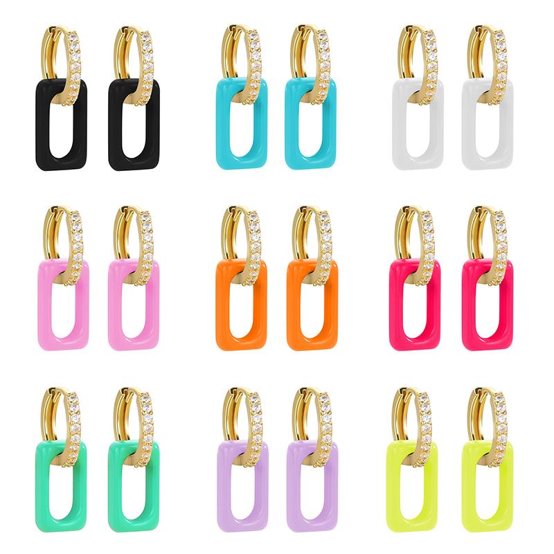 

Dangle & Chandelier 2 Pcs Rainbow Neon Rectangle Drop Earrings For Women 2021 Trend Fashion Small Hoop Jewelry Gifts