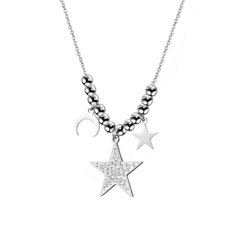 

Pendant Necklaces Stainless Steel Moon Star Neckalce For Women Color Round Beads Short Choker Girls Party Wedding Gift 2021