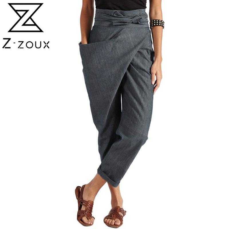 

Women Pant Bandage Irregular Plus Size High Waist Ankle-length Pants Casual Harem Fashion Sexy 210524, Gray