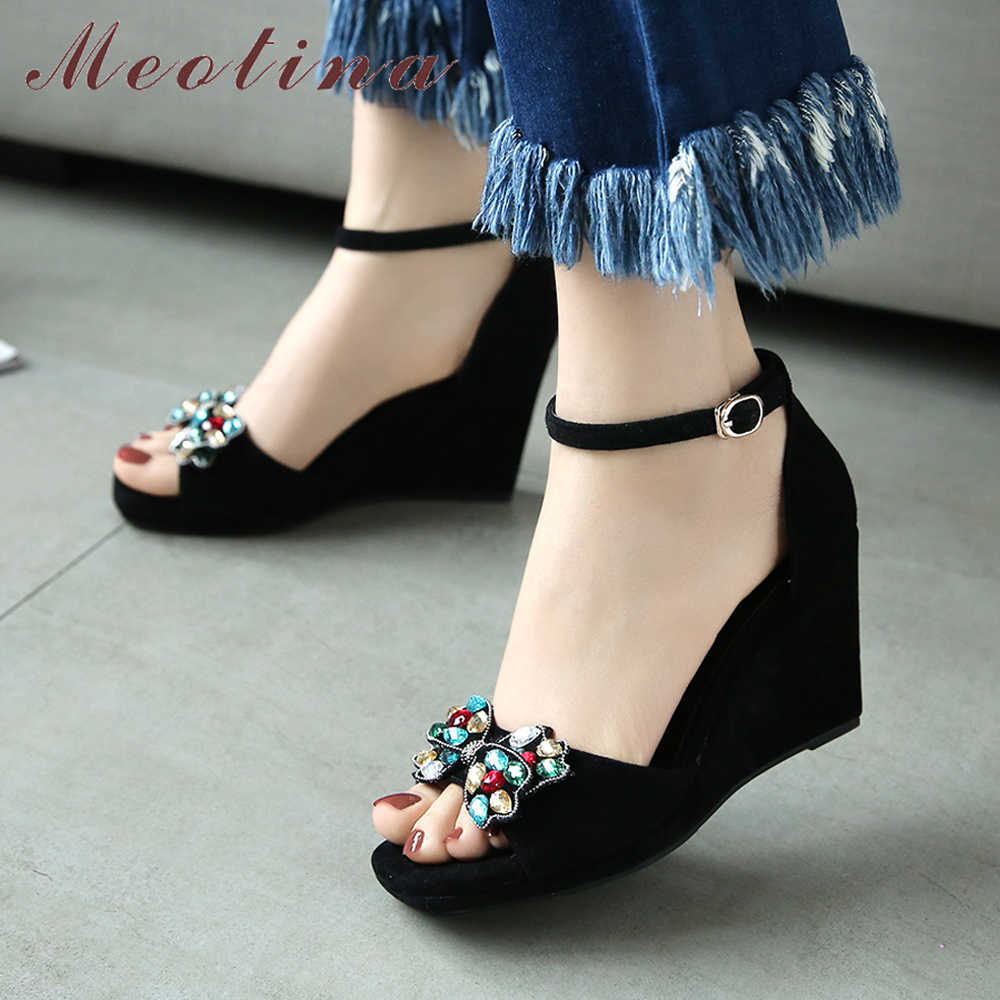 

Meotina Summer Sandals Women Shoes Kid Suede Platform Wedges High Heel Shoes Buckle Ankle Strap Sandals Lady Size 39 210608, Black