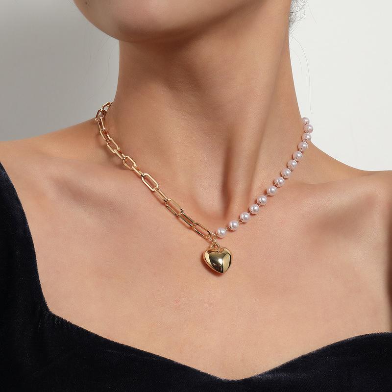 

Pendant Necklaces Trendy Pearl Choker Heart Asymmetric Chain Gold Silver Color Necklace For Women Wedding Party Fashion Jewelry Gift