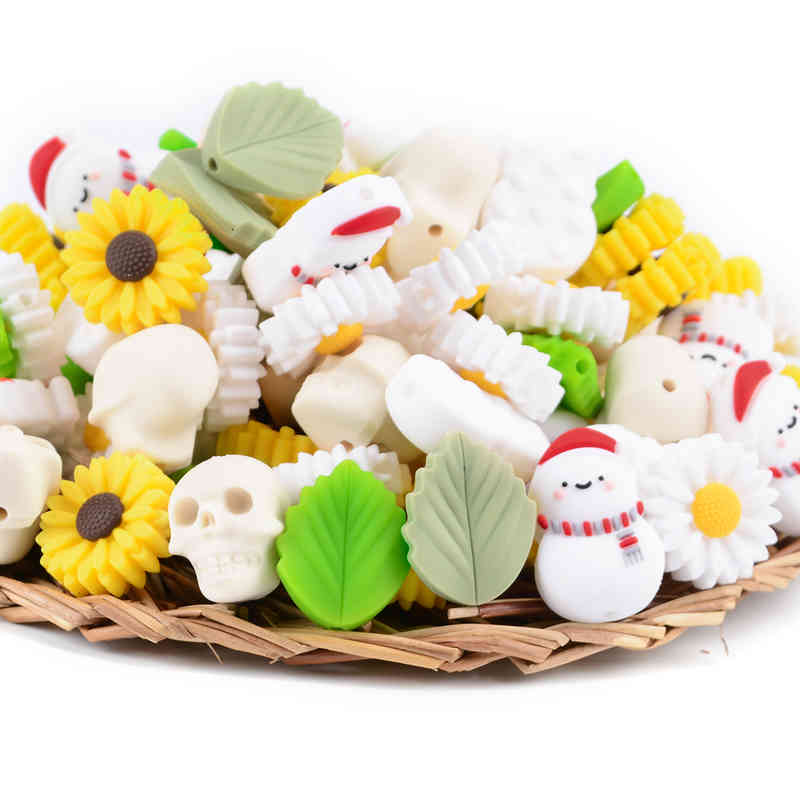 

Leaf 5pcs 10pcs Silicone Beads Leaves Amp Daisy Teether Baby Sunflower Teething Toys Cartoon Bpa Free For Necklace Accessories