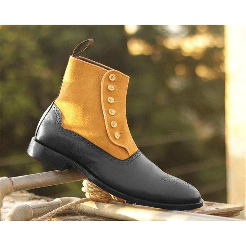 

boots men shoes fashion trend classic handmade black pu stitching yellow suede hollow lace-up comfortable brogue 3kc431 posl