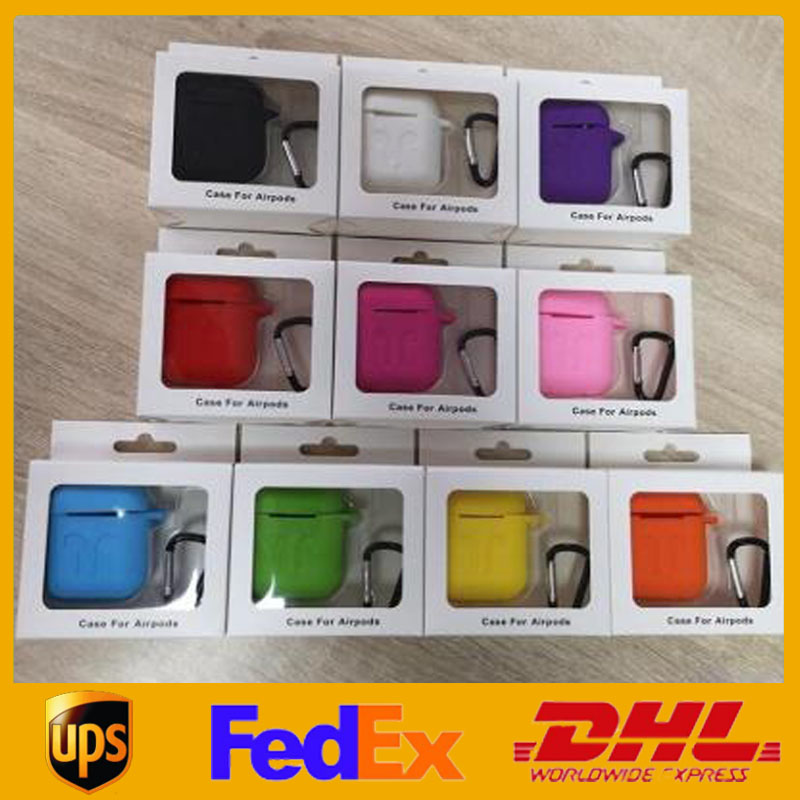

Free DHL shipping 2 in 1 Apple Airpods Cases Silicone Soft Ultra Protector Airpod Cover Earpod Case Anti-drop With Hook Retail Box