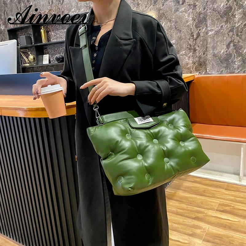 

Evening Bags Ainvoev Casual Space Padded Pillow Bag Korean Fashion Women Large Capacity Soft Pu Leather Shoulder Messenger Tote Handbags, White