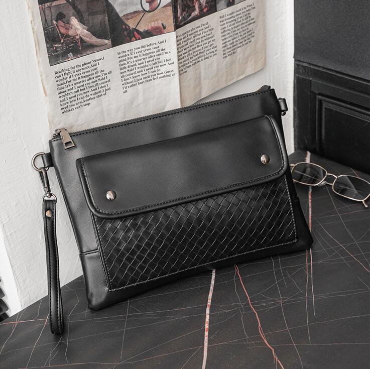 

Factory wholesale men bag Joker solid color black business envelope bags street trend Knitting handbag fashion Crochet leather handbags