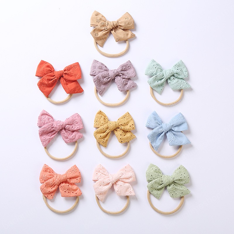 

Infant Solid Color Embroidered Bowknot Elastic Headband Cute Handmade Bows Traceless Nylon Hairband Baby Hair Accessories, Mixed color