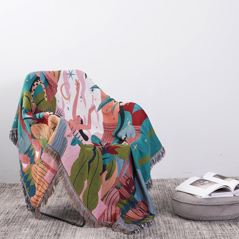 

Blankets Camping Sofa Blanket Torch Green Tassel Tapestry Cover Leisure Mat