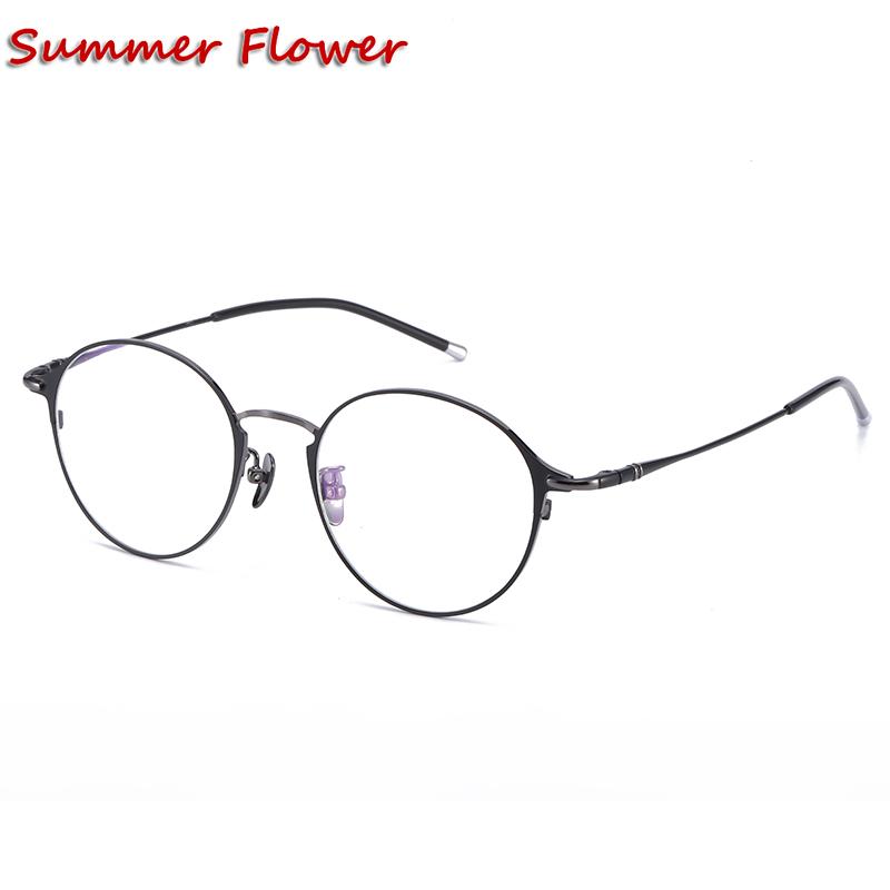 

Fashion Sunglasses Frames Round Eyewear Women Retro Prescription Eyeglass Men Pure Titanium Glasses Frame Optical Lenses Light Weight Flexib