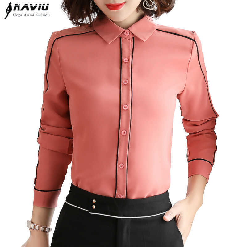 

Elegant Chiffon Shirt Women Long Sleeve Autumn Yemperament Bow Tie Slim Blouses Office Ladies Professional Work Tops 210604, Pink