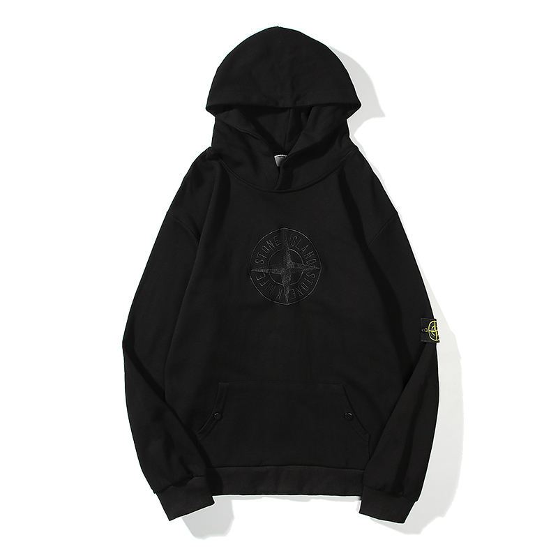 

street hip style 2020 stone hop high embroidery hooded Terry kangaroo pocket sweater couple Island, Black