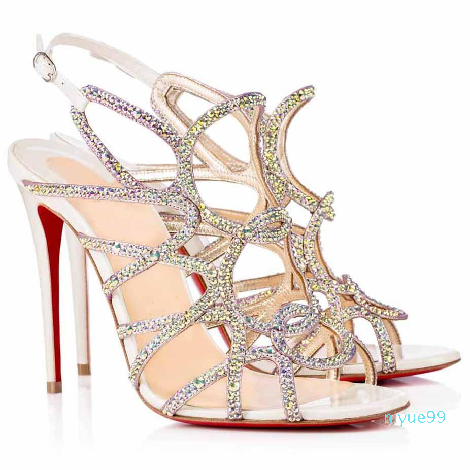 

High Heels summer sandals Womans Wedding Dress Sandal Paris Red Soles Circonvolu Strass Leather Suede Version Crystal Shoes