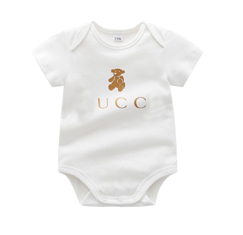 

Great Quality Summer Baby Boys Girls Rompers Toddler Cartoon Bear Short Sleeve Jumpsuits Brand Clothes Kids Cotton Onesies Infant Clothing, White