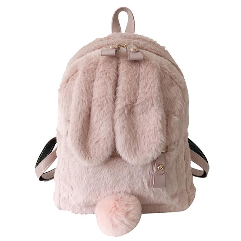 

Backpack Women Ears Faux Fur Shoulder Bag Fluffy School Satchel Rucksack, Pink
