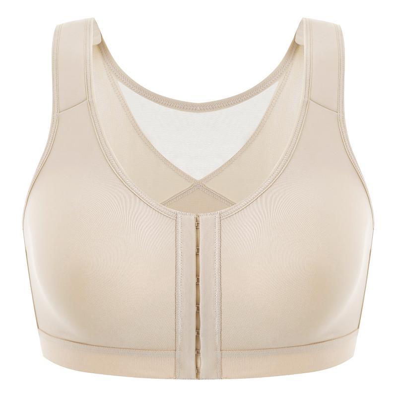 

Bras MELENECA Women's Front Closure Posture Bra Wirefree Post Plus Size Back Support, Beige02