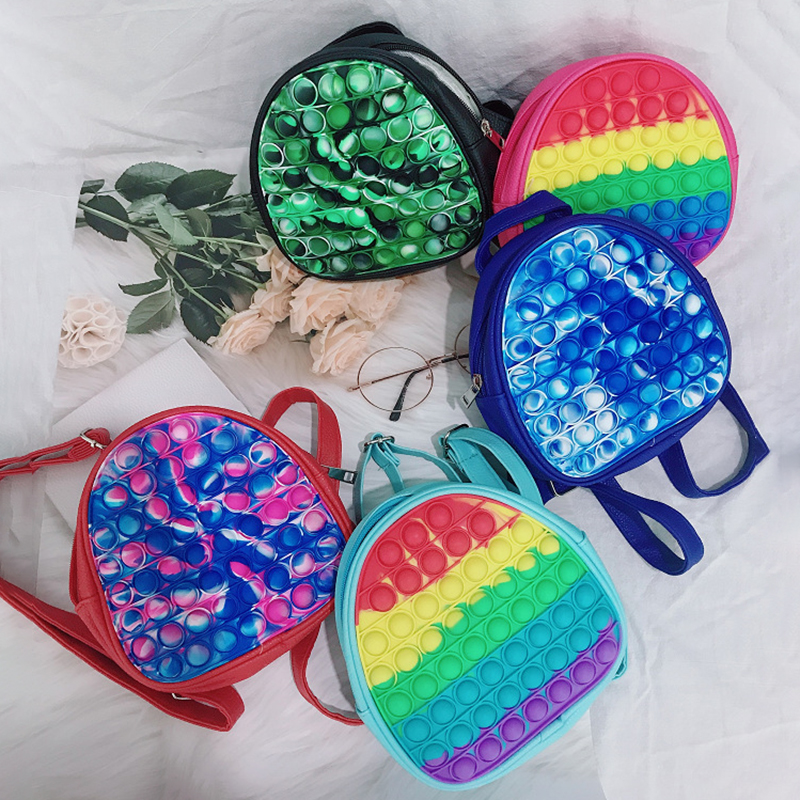 

Rainbow Tie Dye Fidget Backpack Push Sensory Bubble Toys Bag Squeeze Press Bubbles Purses Kids Student School Sports Casual Shoulder Bags Decompression Toy