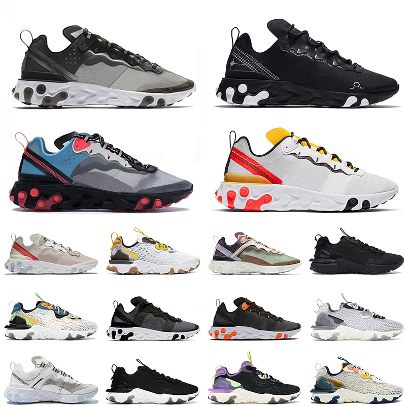 

react vision element 55 87 men women running shoes 2022 Wholesale Triple Black White Iridescent Vast Grey Honeycomb Schematic Solar Red trainers sports sneakers, A#6 36-45 white iridescent