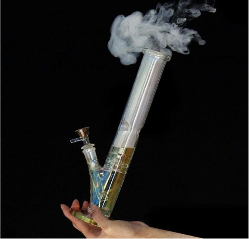 

glow in the dark tube bong hookahs smoking pipe heady glass dab rigs dowmstem perc dabber ice catcher cigarette