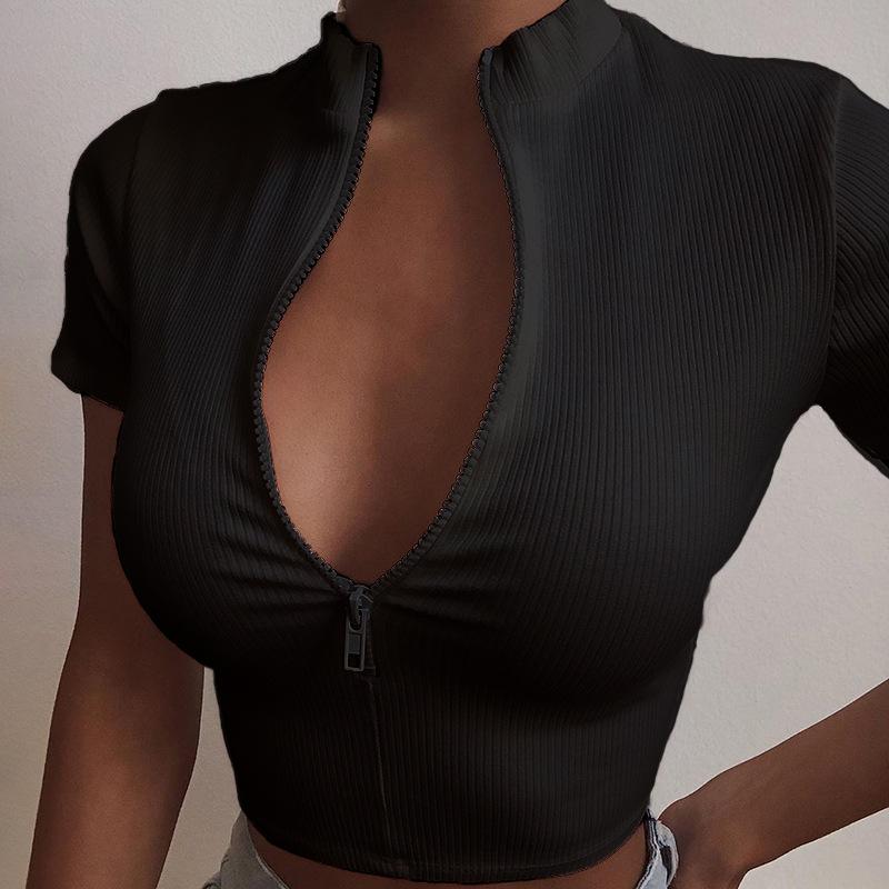 

Women's T-Shirt Harajuku Crop Top Women White T Shirts Sexy Basic Short TShirts 2021 Spring Summer Tops Street Casual Tees Club M0057, Black