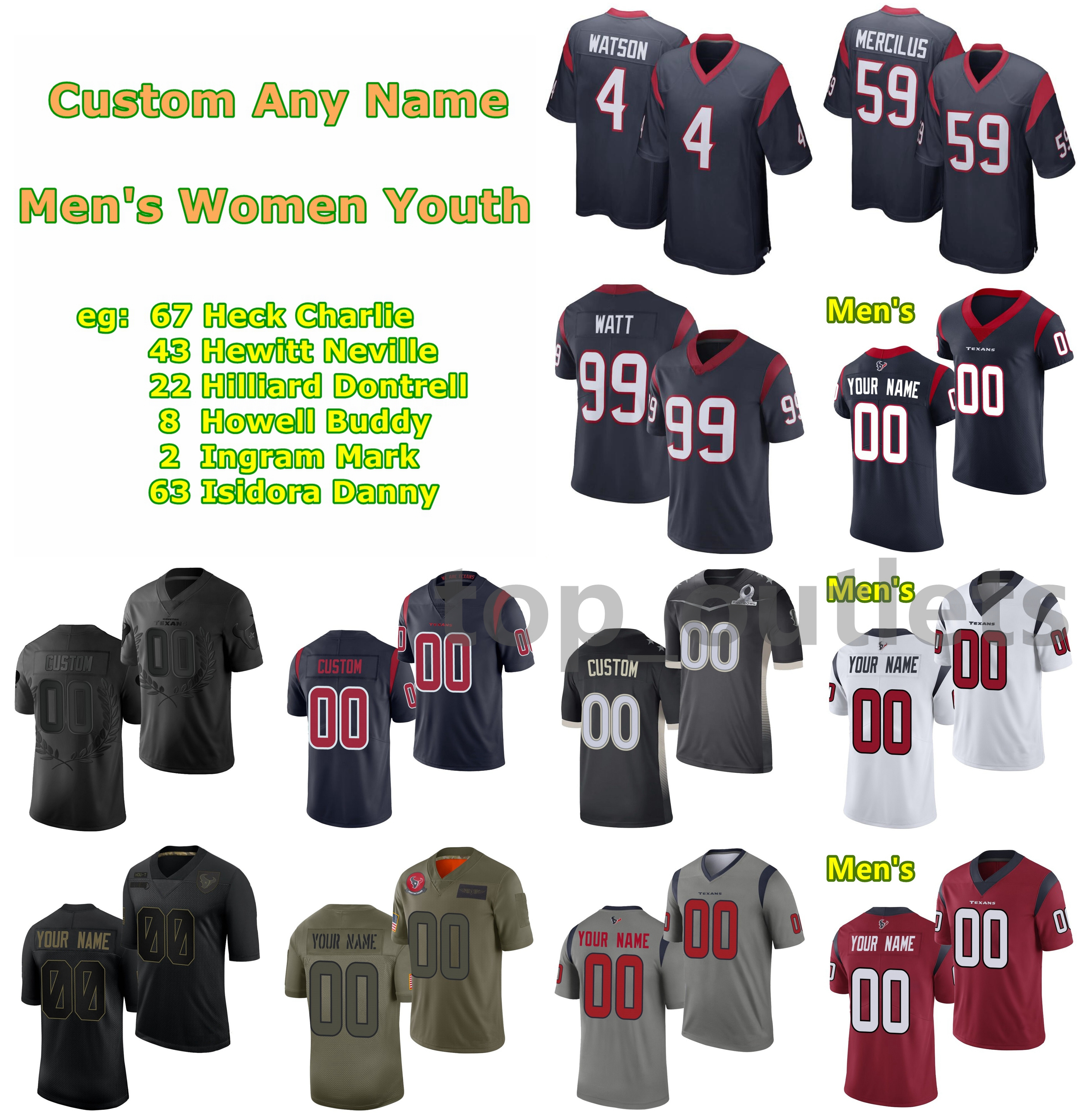 

2021 Texans American Football Jerseys Dontrell Hilliard Jersey Buddy Howell Mark Ingram Danny Isidora Ryan Izzo Darius Jackson Jordan Jenkin, Black;red