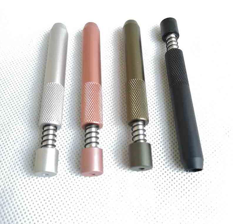 

78mm length Metal one hitter spring bats smoking pipe Accessories Dugout Filter Tips Snuff Snorter Dispenser Tube Straw Sniffer 4 Colors