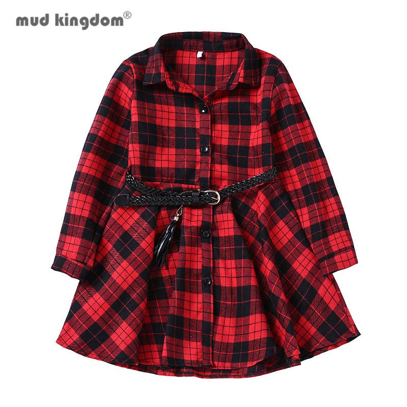

Girl's Dresses Mudkingdom Girls Shirt Dress Turn-down Collar Plaid Print Button Casual Long Sleeve For Kids Clothing Spring Autumn, Red;yellow