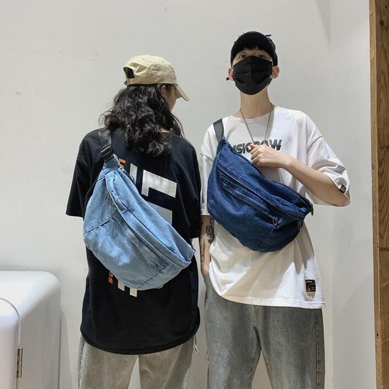 

Waist Bags Denim Shoulder Bag Girls Unisex Crossbody For Women 2021 Large Capacity Messenger Bolsos Para Mujer, Blue