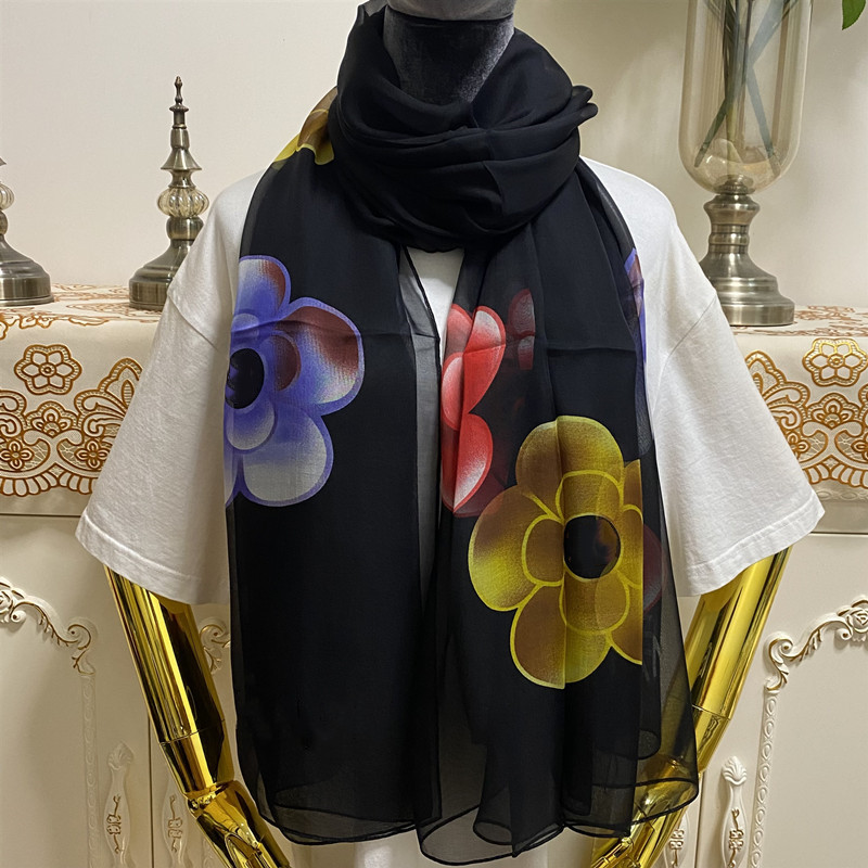 

Women's long scarf 100% silk material thin and soft plain print letters flowers patten size 180cm -110cm