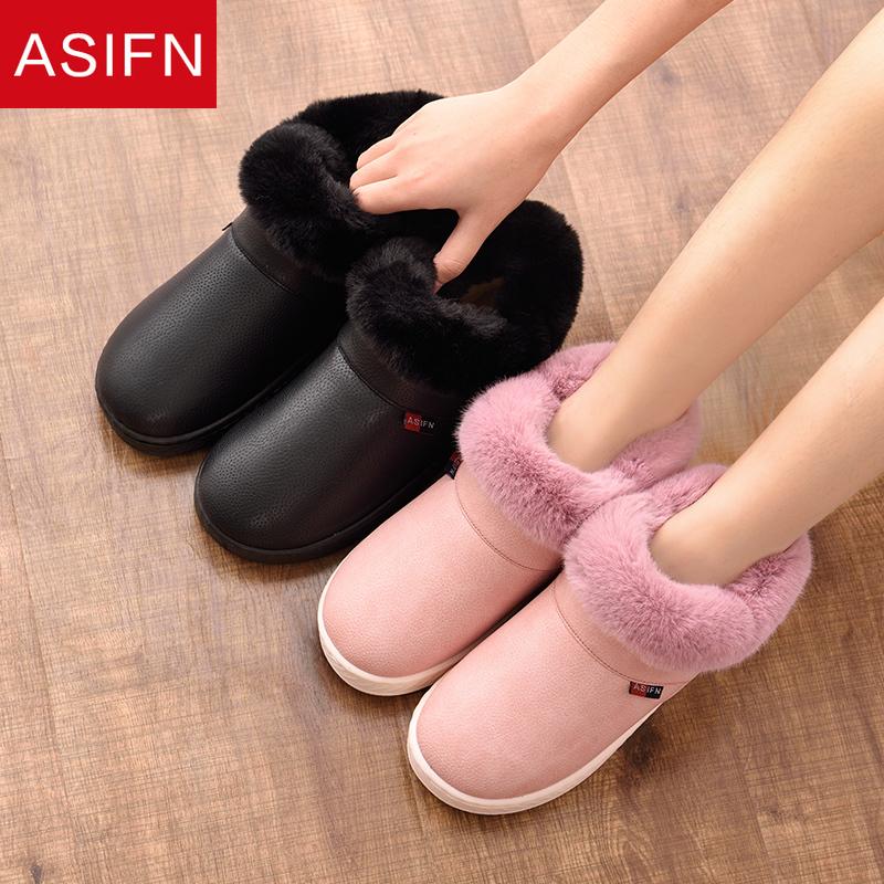 

Winter Slippers Women Men Plush House Mules Home Ladies Non-slip Cotton Zapatos De Mujer Furry Slides For, Black