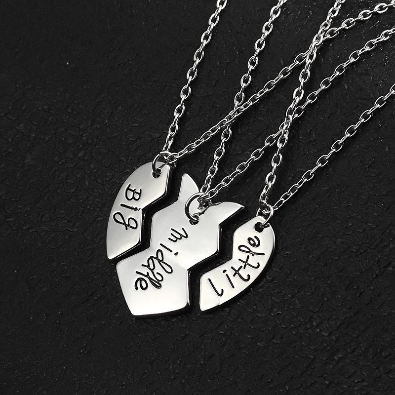 

Pendant Necklaces 3pcs Necklace Sets For Girl Personality Stitching Letters Heart Shape Friends Souvenir Jewelry, Silver